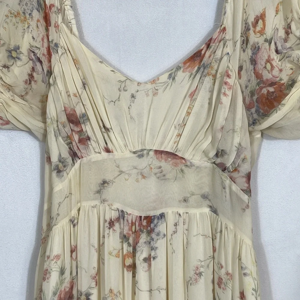 LoveShackFancy Angie Dress Size 6 Delicate Floral 100% Silk Maxi Dress - Picture 3 of 13